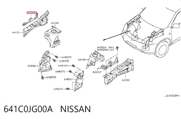 Кронштейн крепления крыла переднего правого передний 641C0JG00A Nissan/Infiniti