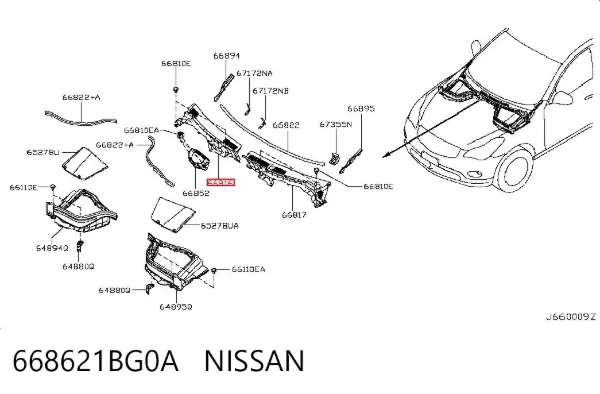 Водосток лобового стекла, жабо 668621BG0A Nissan/Infiniti