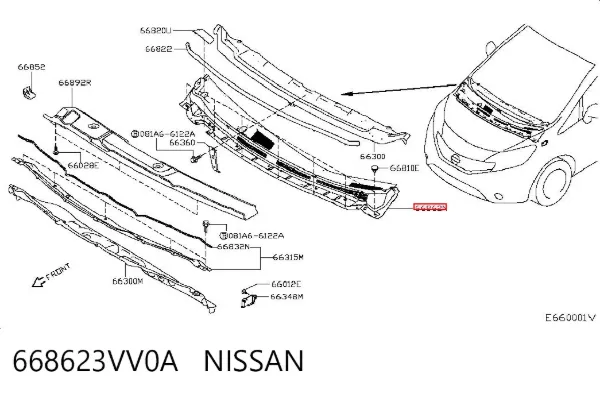 Водосток лобового стекла, жабо 668623VV0A Nissan/Infiniti