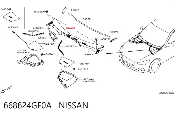 Решетка дворников правая 668624GF0A Nissan/Infiniti