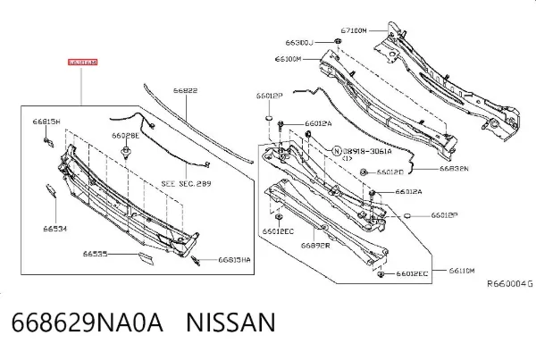 Водосток лобового стекла, жабо 668629NA0A Nissan/Infiniti