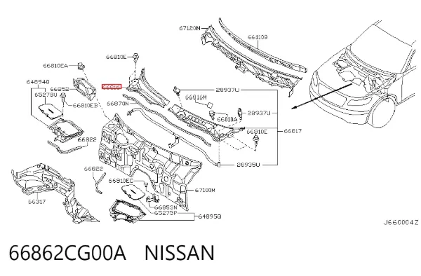 Решетка дворников правая 66862CG00A Nissan/Infiniti