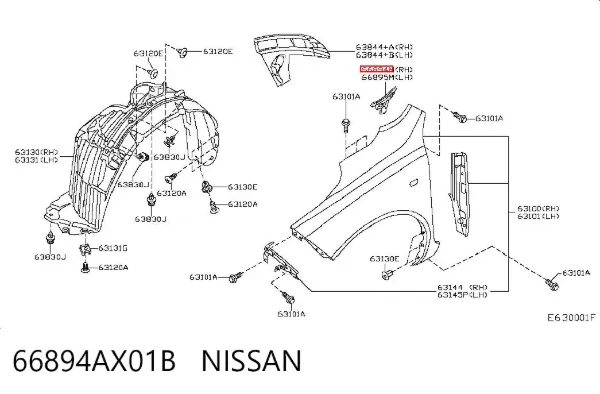 Молдинг крыла переднего правого 66894AX01B Nissan/Infiniti