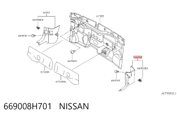 Обшивка стойки кузова внутренняя передняя правая 669008H701 Nissan/Infiniti