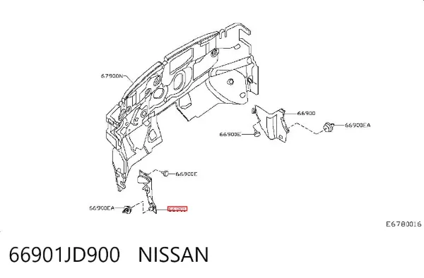 Обшивка стойки кузова внутренняя передняя левая 66901JD900 Nissan/Infiniti