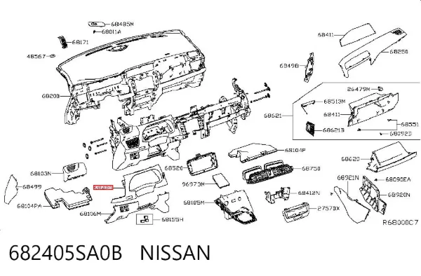 Облицовка щитка приборов "торпедо" 682405SA0B Nissan/Infiniti