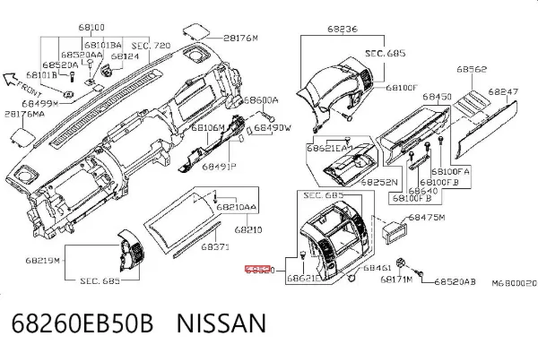 Облицовка приборов управления "торпедо" 68260EB50B Nissan/Infiniti