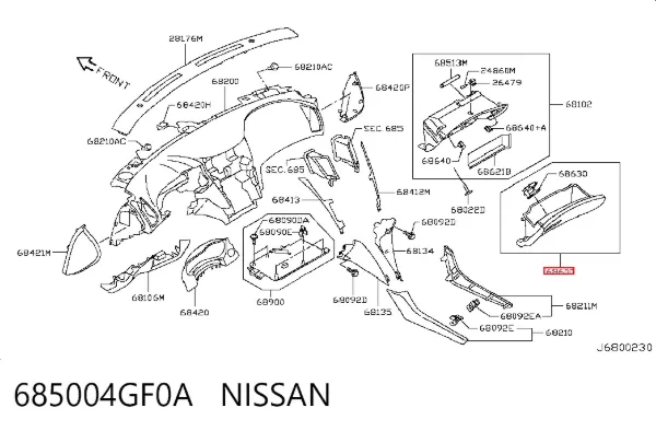 Крышка перчаточного ящика (бардачка) 685004GF0A Nissan/Infiniti
