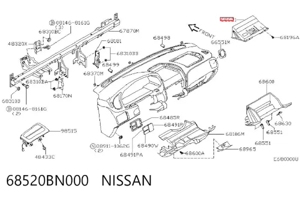 Крышка перчаточного ящика (бардачка) 68520BN000 Nissan/Infiniti