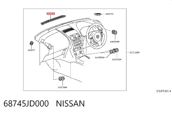 Решетка обдува лобового стекла на "торпедо" 68745JD000 Nissan/Infiniti