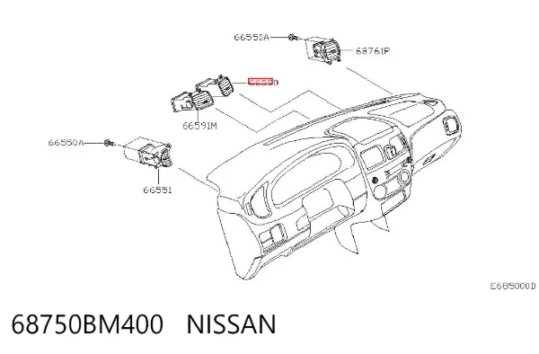 Решетка вентиляции салона на "торпедо" 68750BM400 Nissan/Infiniti