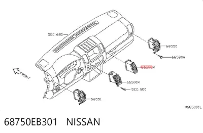 Решетка вентиляции салона на "торпедо" NISSAN 68750EB301