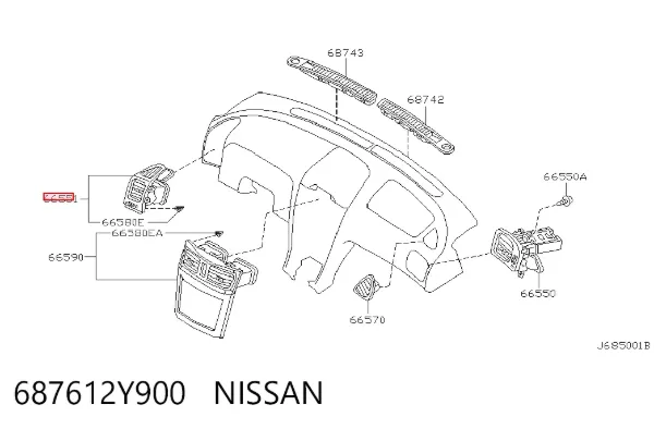 Решетка вентиляции салона на "торпедо" левая 687612Y900 Nissan/Infiniti