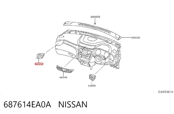 Решетка вентиляции салона на "торпедо" левая 687614EA0A Nissan/Infiniti