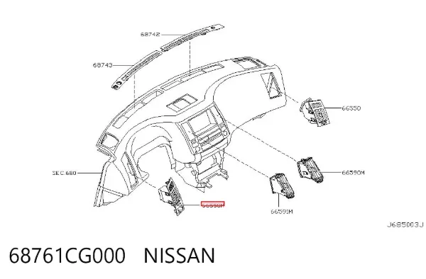Решетка вентиляции салона на "торпедо" левая 68761CG000 Nissan/Infiniti