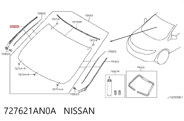 Молдинг лобового стекла правый 727621AN0A Nissan/Infiniti