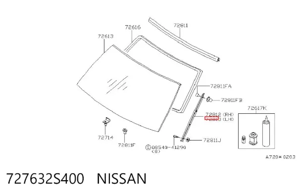 Молдинг лобового стекла левый 727632S400 Nissan/Infiniti