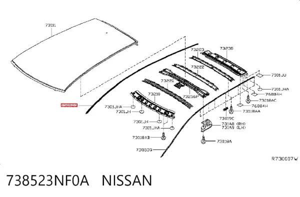 Молдинг крыши правый 738523NF0A Nissan/Infiniti