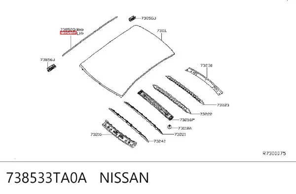 Молдинг крыши левый 738533TA0A Nissan/Infiniti