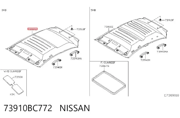 Обивка крыши (потолок) 73910BC772 Nissan/Infiniti