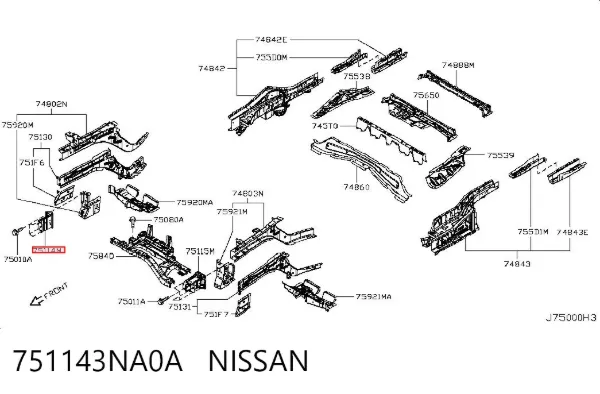 Кронштейн усилителя переднего бампера 751143NA0A Nissan/Infiniti