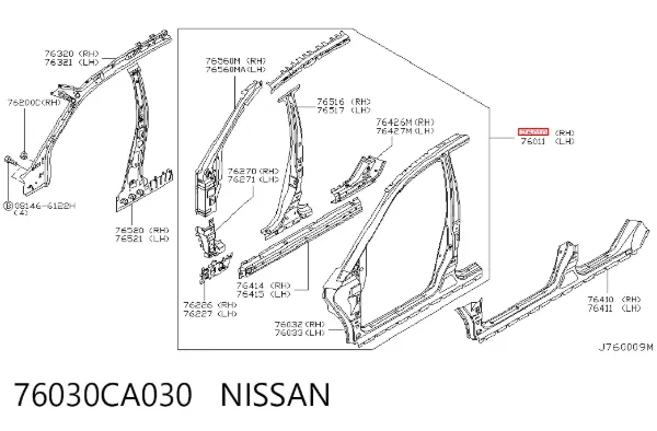Проем передней правой двери 76030CA030 Nissan/Infiniti