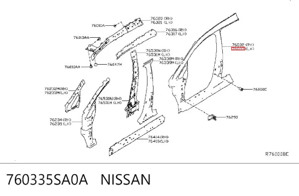 Проем передней левой двери 760335SA0A Nissan/Infiniti