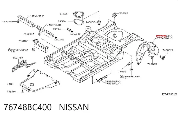 Подкрылок задний правый 76748BC400 Nissan/Infiniti