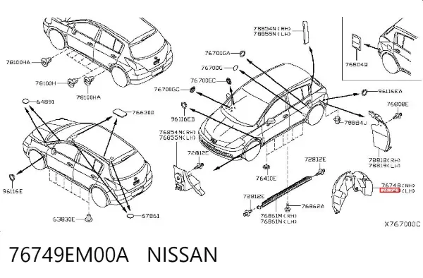 Подкрылок задний левый 76749EM00A Nissan/Infiniti
