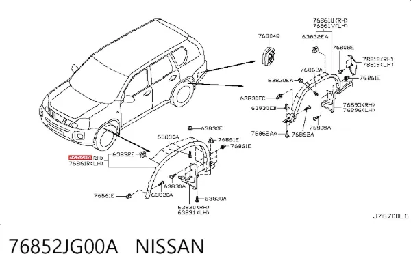 Расширитель (накладка) арки переднего крыла правый 76852JG00A Nissan/Infiniti