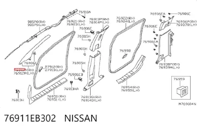 Накладка стойки кузова внешняя передняя правая NISSAN 76911EB302