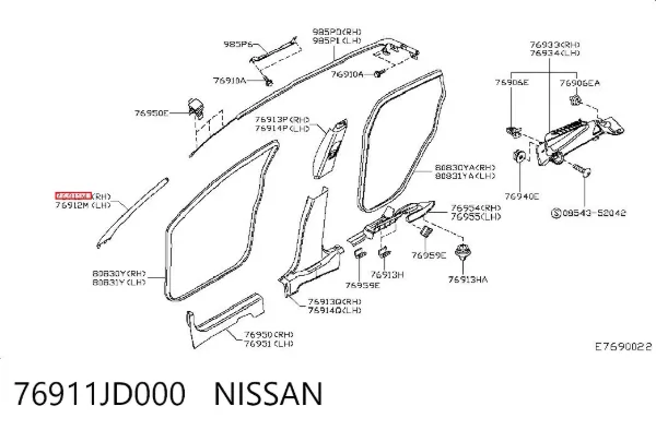 Обшивка стойки кузова внутренняя передняя правая 76911JD000 Nissan/Infiniti