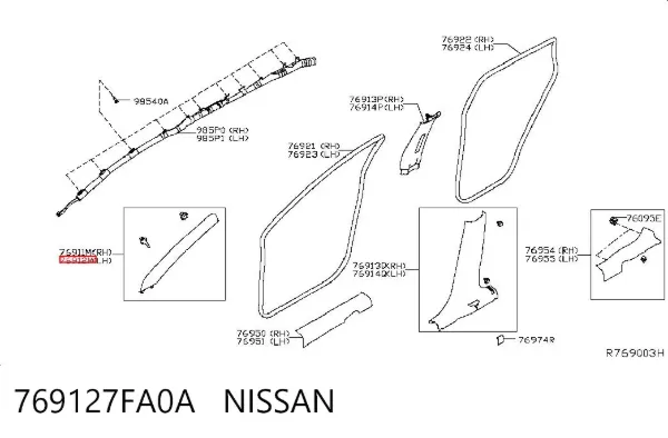 Обшивка стойки кузова внутренняя передняя левая 769127FA0A Nissan/Infiniti