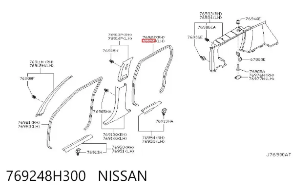 Уплотнитель двери задней левой (на кузове) 769248H300 Nissan/Infiniti