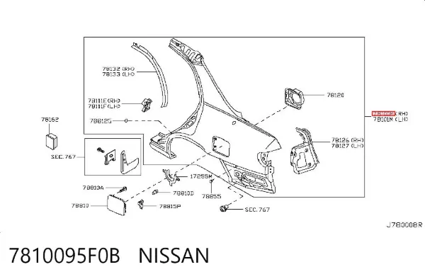 Крыло заднее правое 7810095F0B Nissan/Infiniti