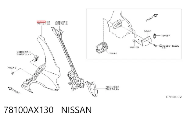 Крыло заднее правое 78100AX130 Nissan/Infiniti