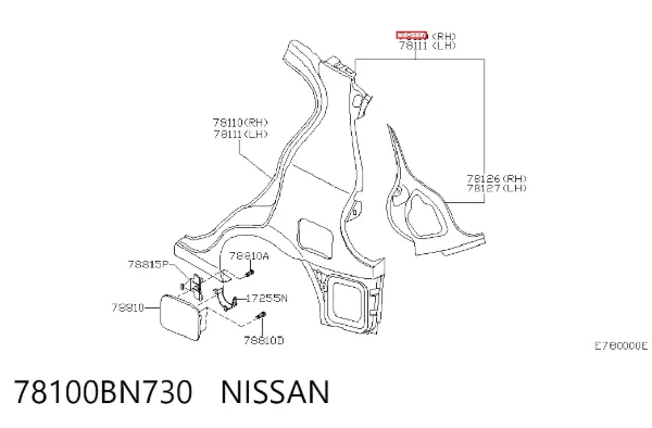 Крыло заднее правое 78100BN730 Nissan/Infiniti
