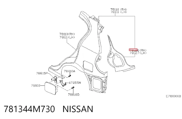 Панель крепления задних фонарей 781344M730 Nissan/Infiniti