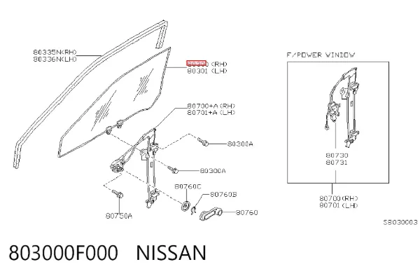Стекло двери передней правой 803000F000 Nissan/Infiniti