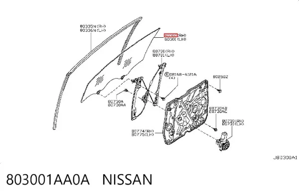 Стекло двери передней правой 803001AA0A Nissan/Infiniti