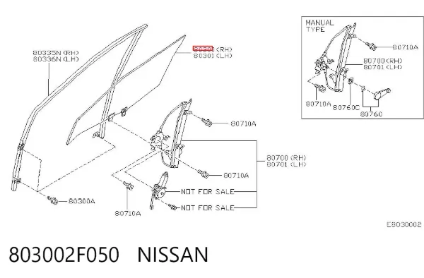 Стекло двери передней правой 803002F050 Nissan/Infiniti