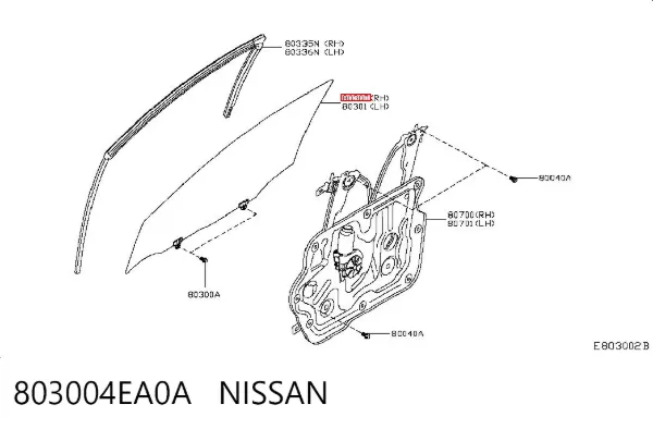 Стекло двери передней правой 803004EA0A Nissan/Infiniti
