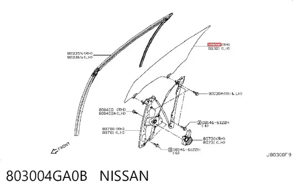 Стекло двери передней правой 803004GA0B Nissan/Infiniti