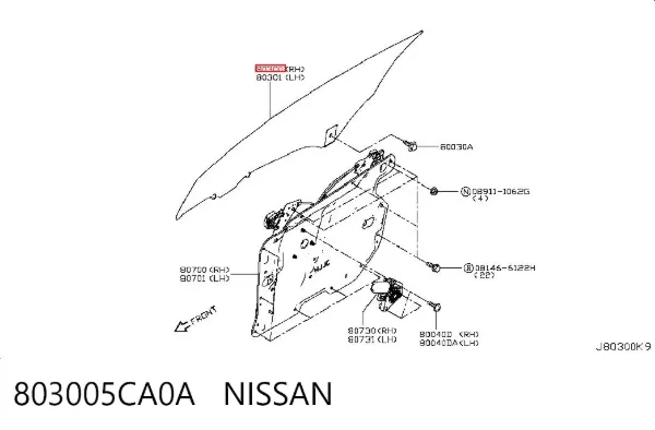 Стекло двери передней правой 803005CA0A Nissan/Infiniti