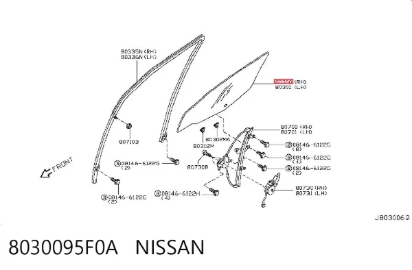 Стекло двери передней правой 8030095F0A Nissan/Infiniti