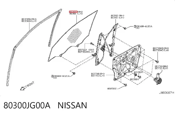 Стекло двери передней правой 80300JG00A Nissan/Infiniti