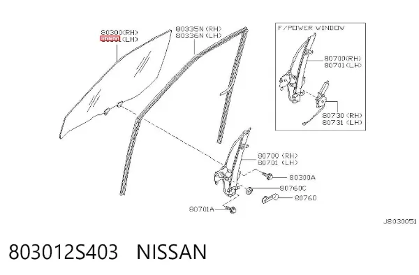 Стекло двери передней левой 803012S403 Nissan/Infiniti
