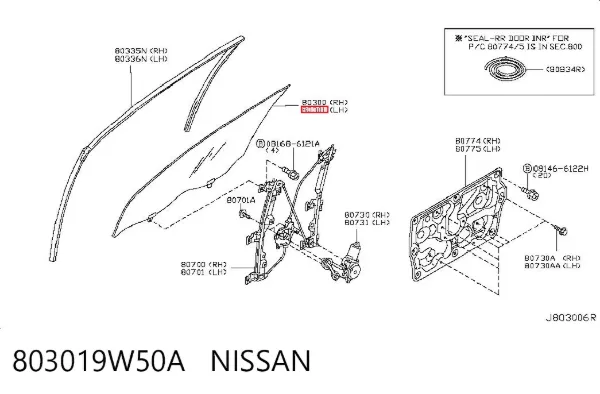 Стекло двери передней левой 803019W50A Nissan/Infiniti