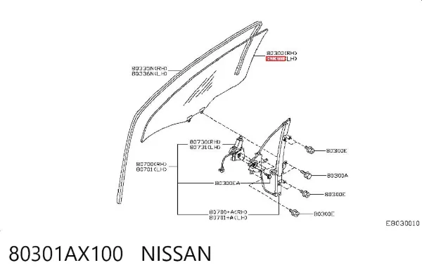 Стекло двери передней левой 80301AX100 Nissan/Infiniti