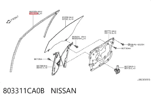 Направляющая стекла рамки двери передней левой 803311CA0B Nissan/Infiniti